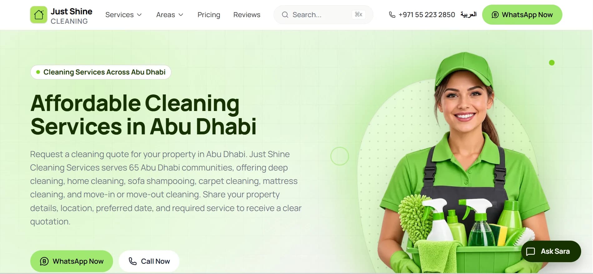 Just Shine Cleaning Services English website built by Jadeed Solutions